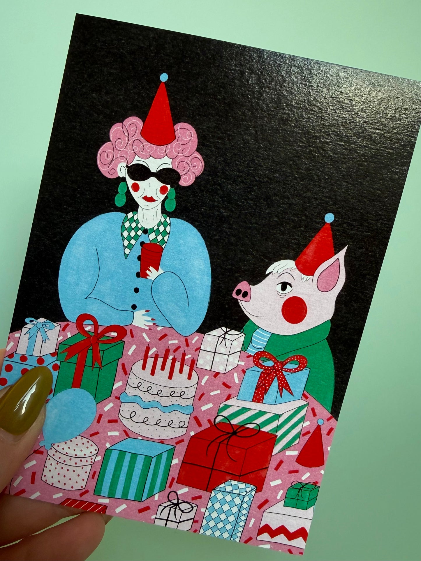 Birthday Girl & Her Pig Card
