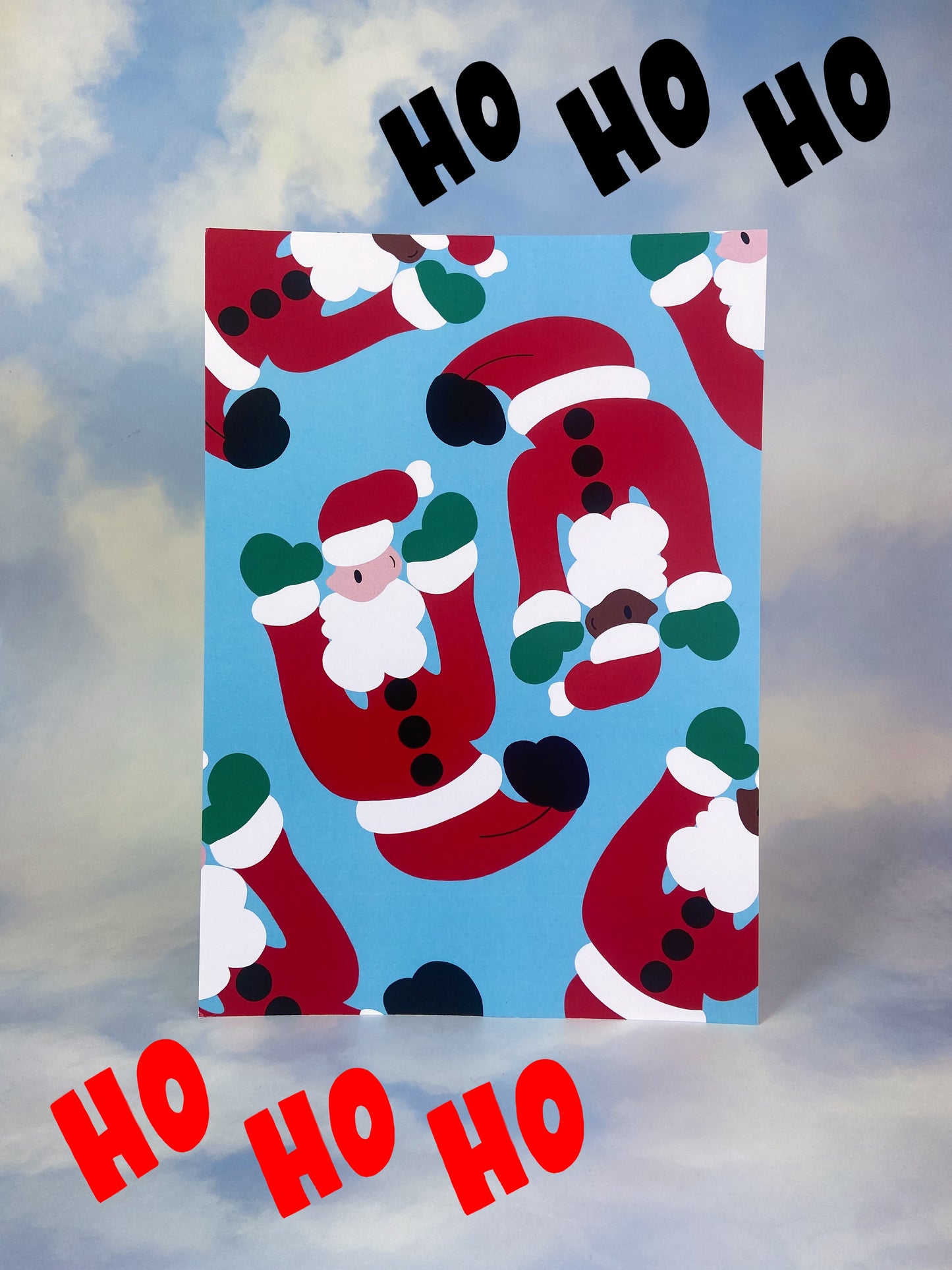 Floating Santas, Christmas Print