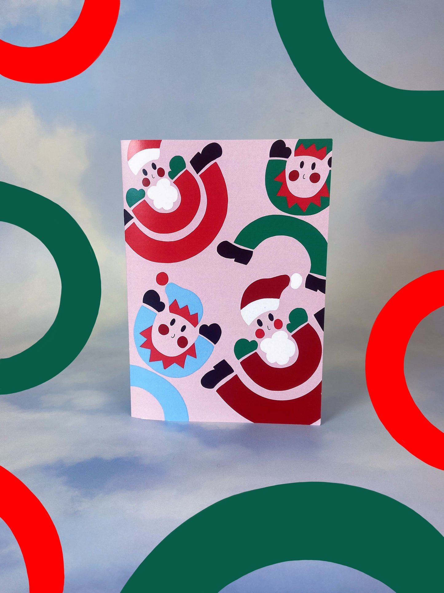 Santa & Elf Bendy People Christmas Card