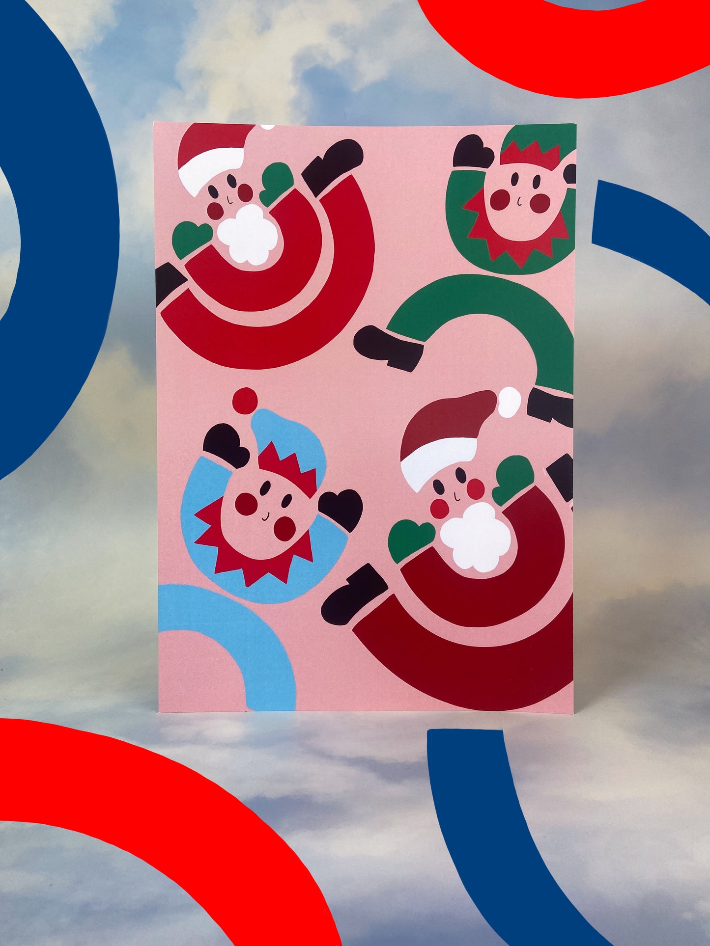 Bendy Santa & Elf, Christmas Print