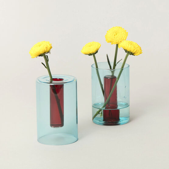 Reversible Blue and Red glass vase