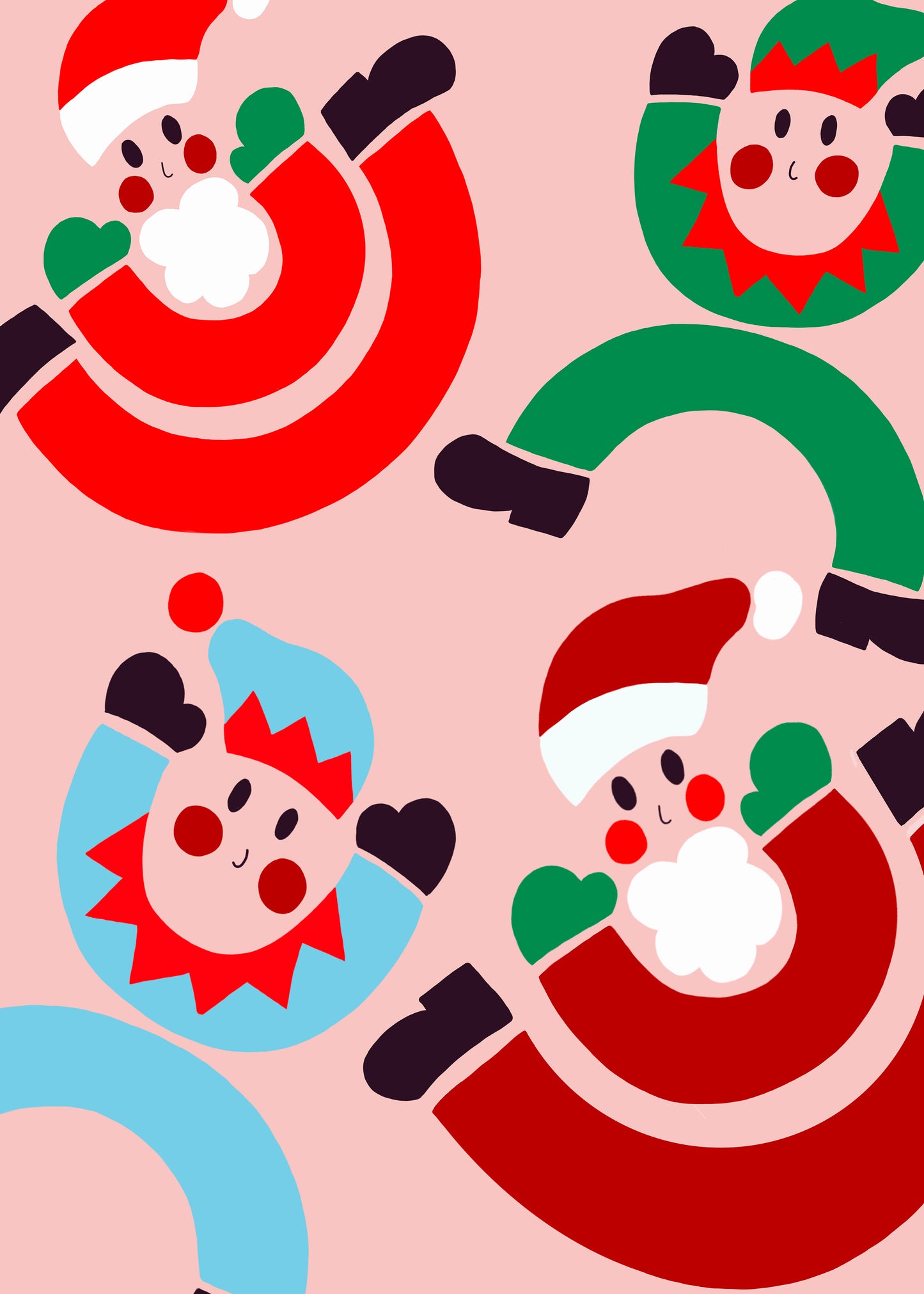 Santa & Elf Bendy People Christmas Card
