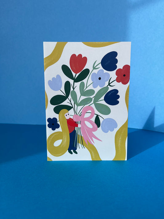 Lady And Her Flowers Card