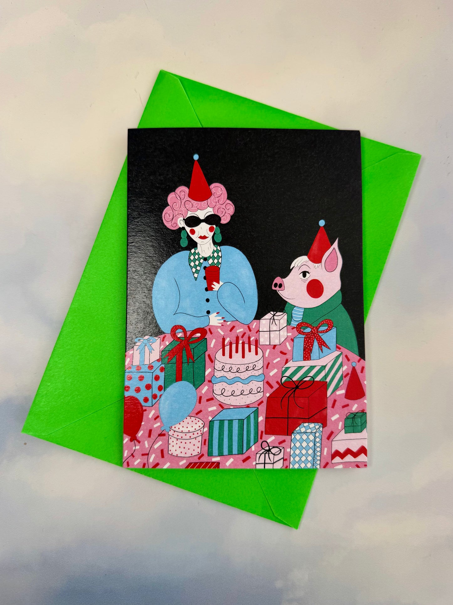 Birthday Girl & Her Pig Card