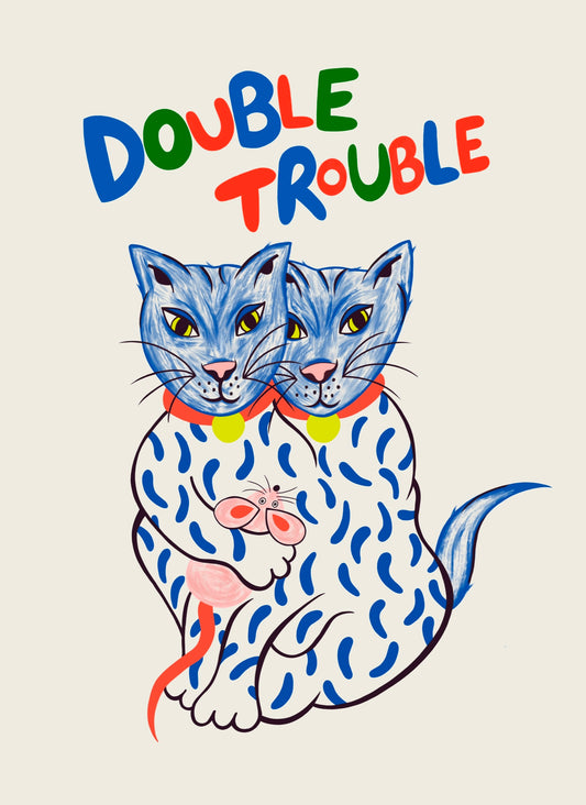 A5 Double Trouble Cat, Digital Print