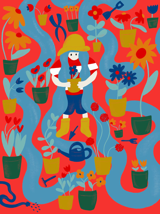 A4 & A3 Lady And Her Blooms, Digital Print