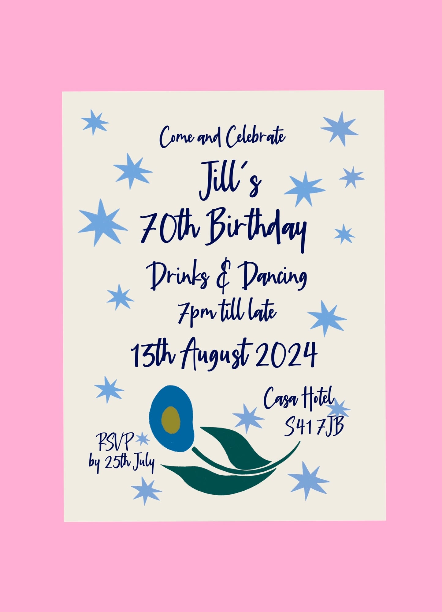 Flowers and Stars Downloadable Birthday Invite