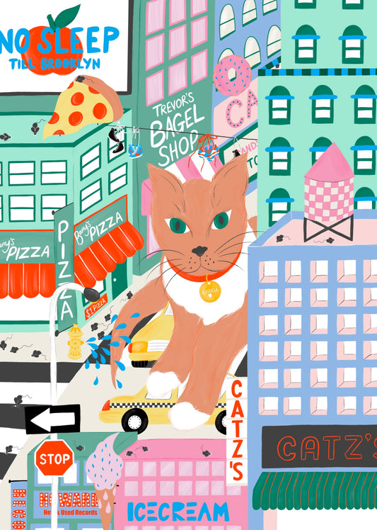 A3 Cats in New York Giclee Print