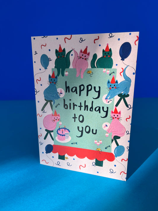 Cat Birthday Party Card