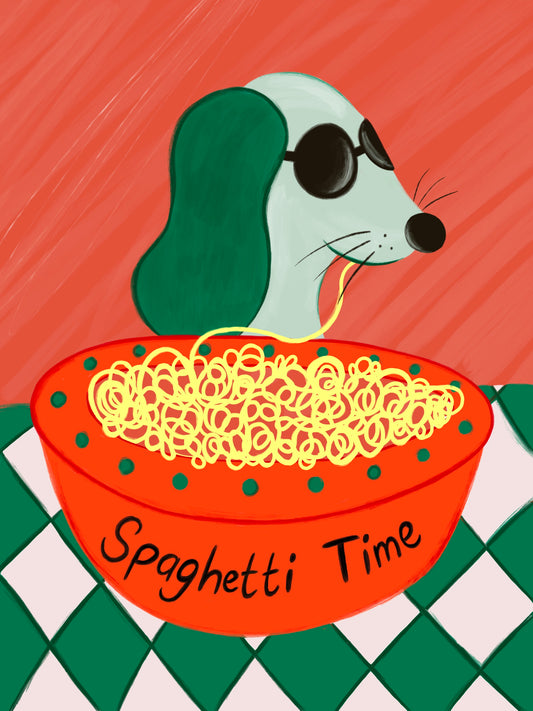 A5 Spaghetti Time Dog. Digital Print