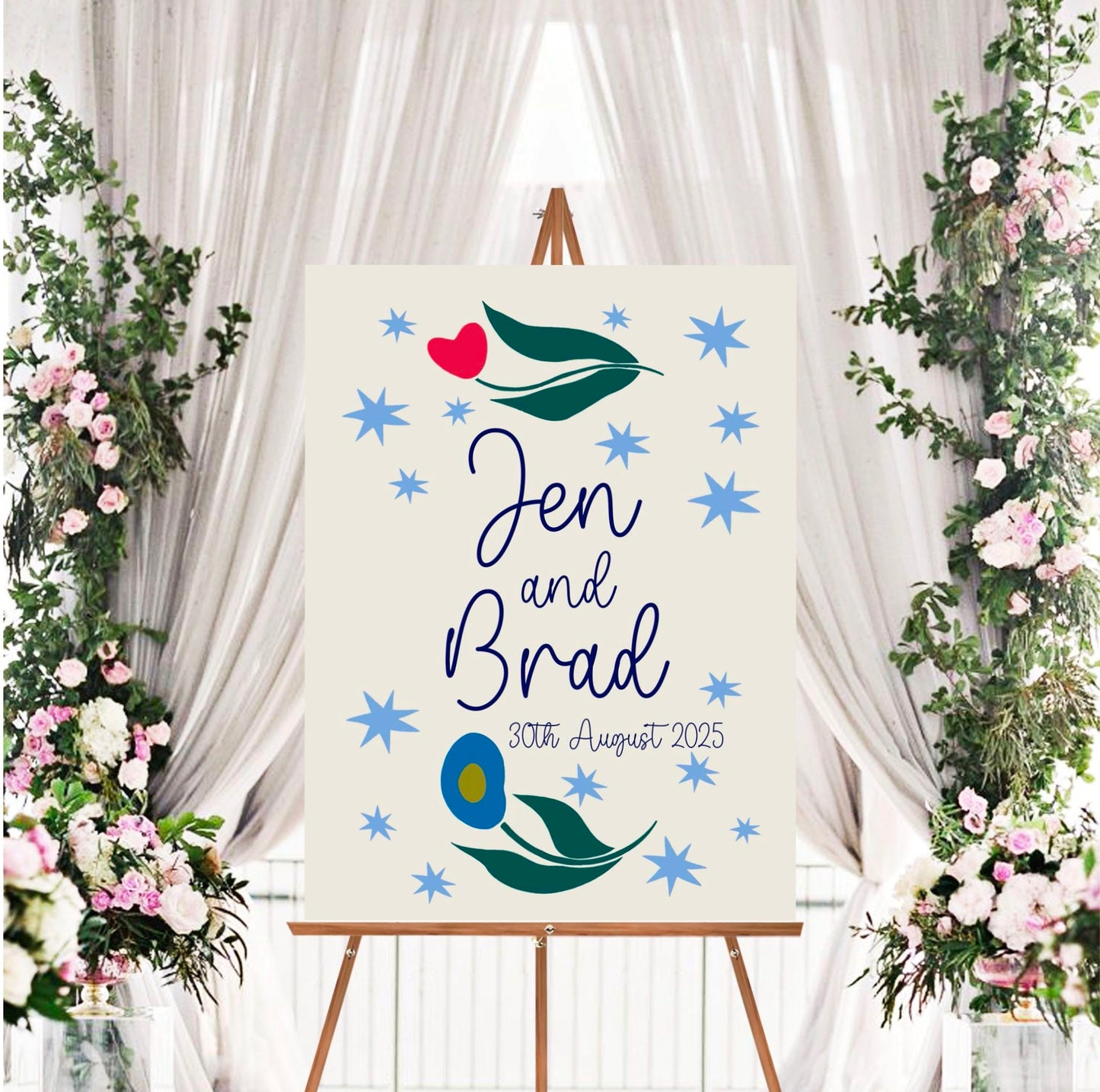 Flowers & Stars Wedding Giclee Sign Print